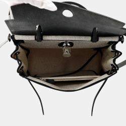 Pre Owned Hermes Herbag Zip Size PM Pegasus Pop Black/Blue Indigo/Ecru Toile H Vache Hunter Leather 