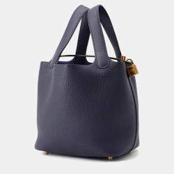 Pre Owned Hermes Picotin Lock 18 Blue Nuit Taurillon Clemence 