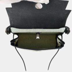 Pre Owned Hermes Herbag Zip  Size Mini Ecru/Black Toile Military Vache Hunter Leather Bag   