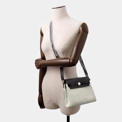 Pre Owned Hermes Herbag Zip  Size Mini Ecru/Black Toile Military Vache Hunter Leather Bag   
