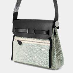 Pre Owned Hermes Herbag Zip  Size Mini Ecru/Black Toile Military Vache Hunter Leather Bag   