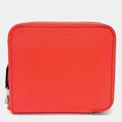 Pre Owned Hermes Orange Leather Silky Half Wallet