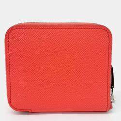 Pre Owned Hermes Orange Leather Silky Half Wallet