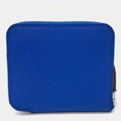 Pre Owned Hermes Blue Leather Silky Half Wallet