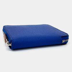 Pre Owned Hermes Blue Leather Silky Half Wallet