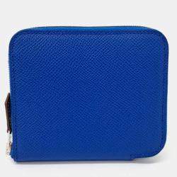 Pre Owned Hermes Blue Leather Silky Half Wallet