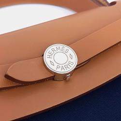 Pre Owned Hermes New Zip Herbag Small Blue Brown Fabric and Leather Bag