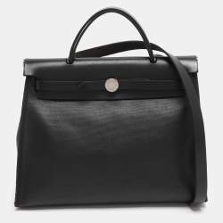 Pre Owned Hermes Black Coated Canvas and Leather Limited Edition Herbag Zip 31 Bag