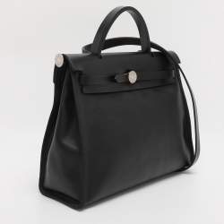 Pre Owned Hermes Black Coated Canvas and Leather Limited Edition Herbag Zip 31 Bag