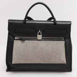 Pre Owned Hermes Black Coated Canvas and Leather Limited Edition Herbag Zip 31 Bag