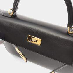 Pre Owned Hermes Kelly 28 Black Box Calf Leather Top Handle Bag