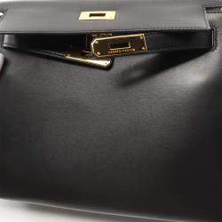 Pre Owned Hermes Kelly 28 Black Box Calf Leather Top Handle Bag