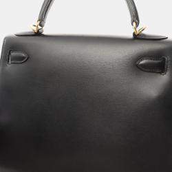 Pre Owned Hermes Kelly 28 Black Box Calf Leather Top Handle Bag