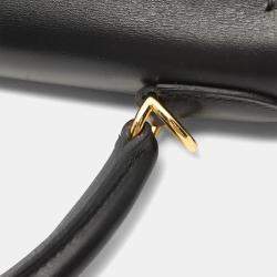 Pre Owned Hermes Kelly 28 Black Box Calf Leather Top Handle Bag
