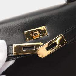 Pre Owned Hermes Kelly 28 Black Box Calf Leather Top Handle Bag