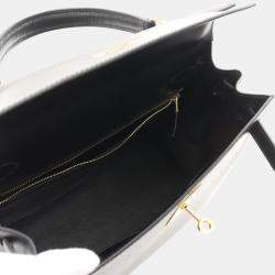 Pre Owned Hermes Kelly 28 Black Box Calf Leather Top Handle Bag
