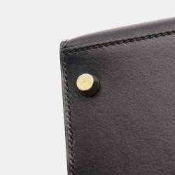 Pre Owned Hermes Kelly 28 Black Box Calf Leather Top Handle Bag