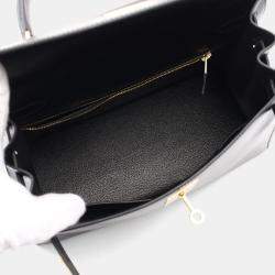 Pre Owned Hermes Kelly 28 Black Box Calf Leather Top Handle Bag