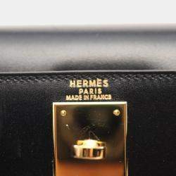 Pre Owned Hermes Kelly 28 Black Box Calf Leather Top Handle Bag