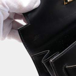 Pre Owned Hermes Kelly 28 Black Box Calf Leather Top Handle Bag