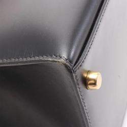 Pre Owned Hermes Kelly 28 Black Box Calf Leather Top Handle Bag