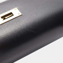 Pre Owned Hermes Kelly 28 Black Box Calf Leather Top Handle Bag