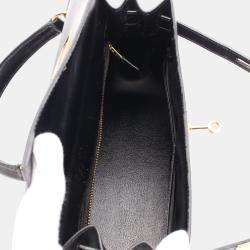 Pre Owned Hermes Kelly 28 Black Box Calf Leather Top Handle Bag