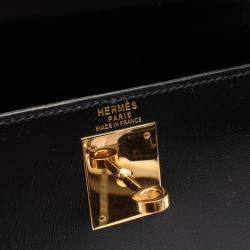 Pre Owned Hermes Kelly 28 Black Box Calf Leather Top Handle Bag