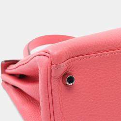 Pre Owned Hermes Kelly 28 Rose Dete Taurillon Clemence Leather Tote Bag