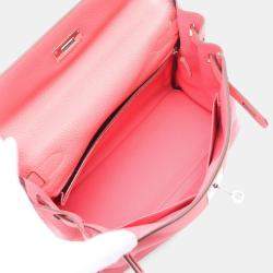 Pre Owned Hermes Kelly 28 Rose Dete Taurillon Clemence Leather Tote Bag