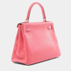 Pre Owned Hermes Kelly 28 Rose Dete Taurillon Clemence Leather Tote Bag