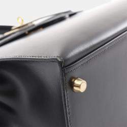 Pre Owned Hermes Kelly 28 Black Box Calf Leather Top Handle Bag