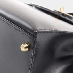 Pre Owned Hermes Kelly 28 Black Box Calf Leather Top Handle Bag