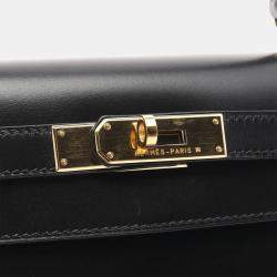 Pre Owned Hermes Kelly 28 Black Box Calf Leather Top Handle Bag