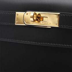 Pre Owned Hermes Kelly 28 Black Box Calf Leather Top Handle Bag
