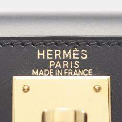 Pre Owned Hermes Kelly 28 Black Box Calf Leather Top Handle Bag