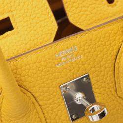 Pre Owned Hermes Birkin 25 Jaune Ambre Togo Leather Tote Bag