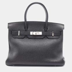 Pre Owned Hermes Birkin 30 Black Taurillon Clemence Leather Tote Bag