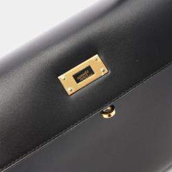 Pre Owned Hermes Kelly 28 Black Box Calf Leather Top Handle Bag