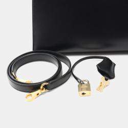 Pre Owned Hermes Kelly 28 Black Box Calf Leather Top Handle Bag