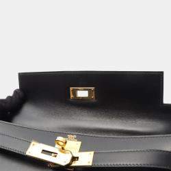 Pre Owned Hermes Kelly 28 Black Box Calf Leather Top Handle Bag