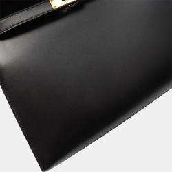 Pre Owned Hermes Kelly 28 Black Box Calf Leather Top Handle Bag