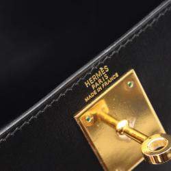 Pre Owned Hermes Kelly 28 Black Box Calf Leather Top Handle Bag