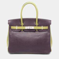 Pre Owned Hermes Birkin 30 Prune/Anis Green Chevre Leather Tote Bag