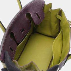 Pre Owned Hermes Birkin 30 Prune/Anis Green Chevre Leather Tote Bag