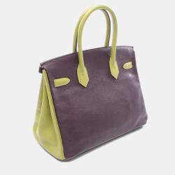 Pre Owned Hermes Birkin 30 Prune/Anis Green Chevre Leather Tote Bag