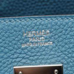 Pre Owned Hermes Brikin 30 Blue Paon Togo Leather Tote Bag