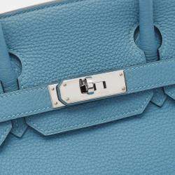 Pre Owned Hermes Brikin 30 Blue Paon Togo Leather Tote Bag
