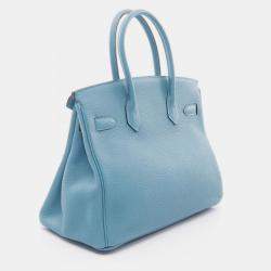Pre Owned Hermes Brikin 30 Blue Paon Togo Leather Tote Bag