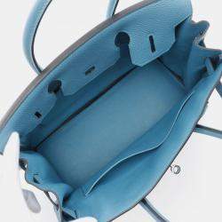 Pre Owned Hermes Brikin 30 Blue Paon Togo Leather Tote Bag